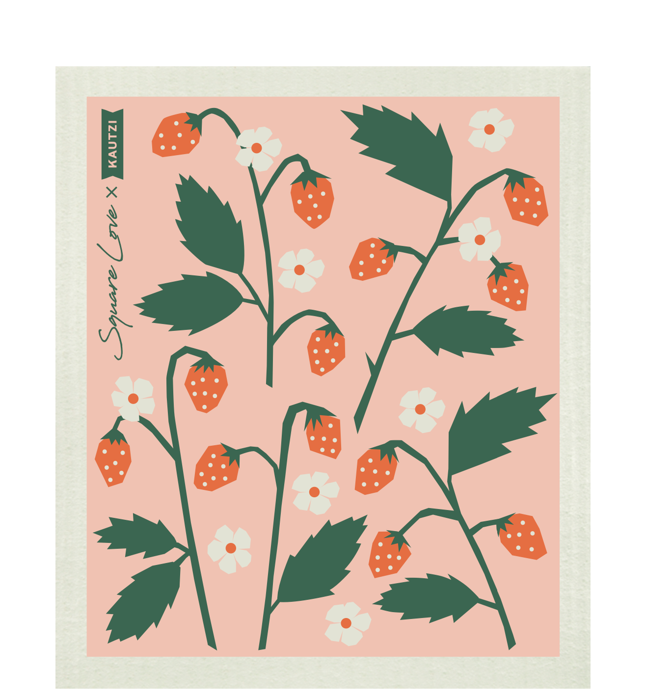 Strawberries Coral Swedish Dishcloth