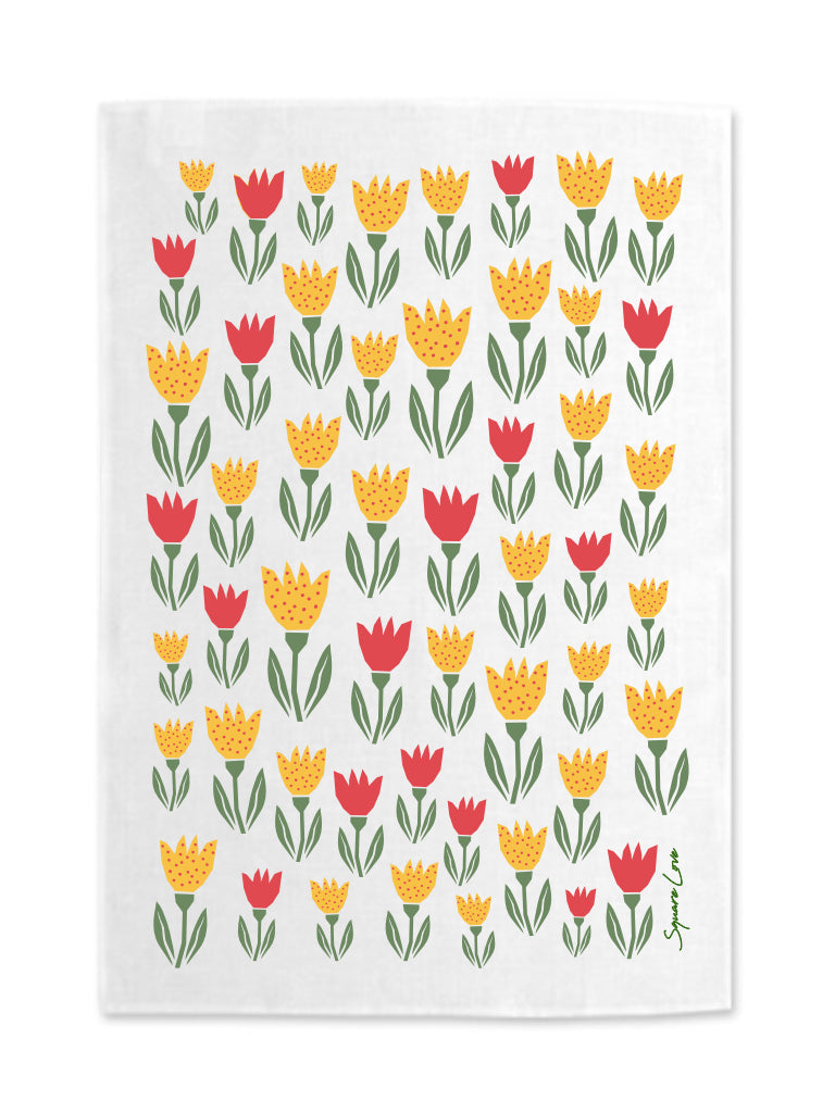 Tulips Yellow Linen Blend Tea Towel