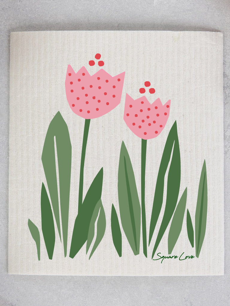 Tulips Pink Swedish Dishcloth (PREORDER)