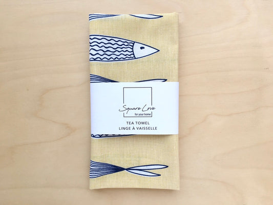 Fish L. Yellow Linen Blend Tea Towel (PREORDER)
