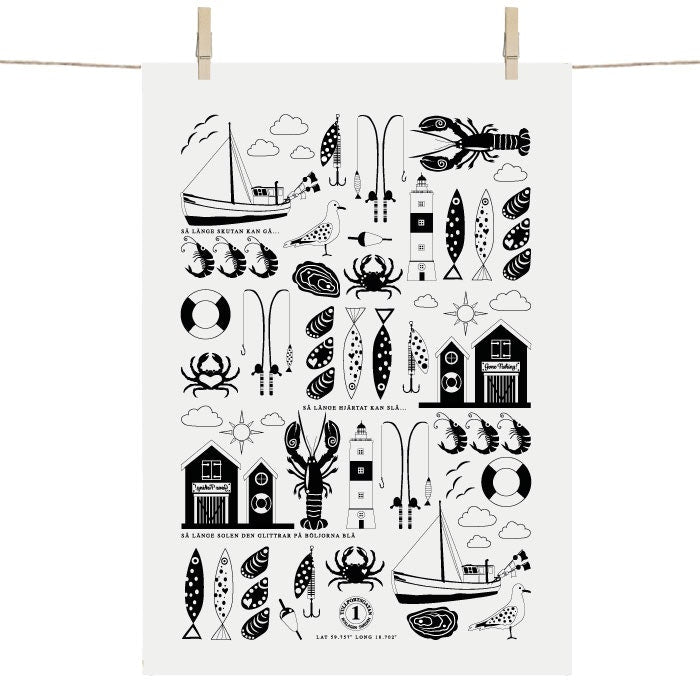 Fishing Linen Blend Tea Towel