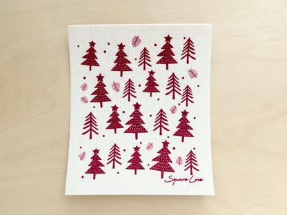 Holiday Forest Swedish Dishcloth - Red