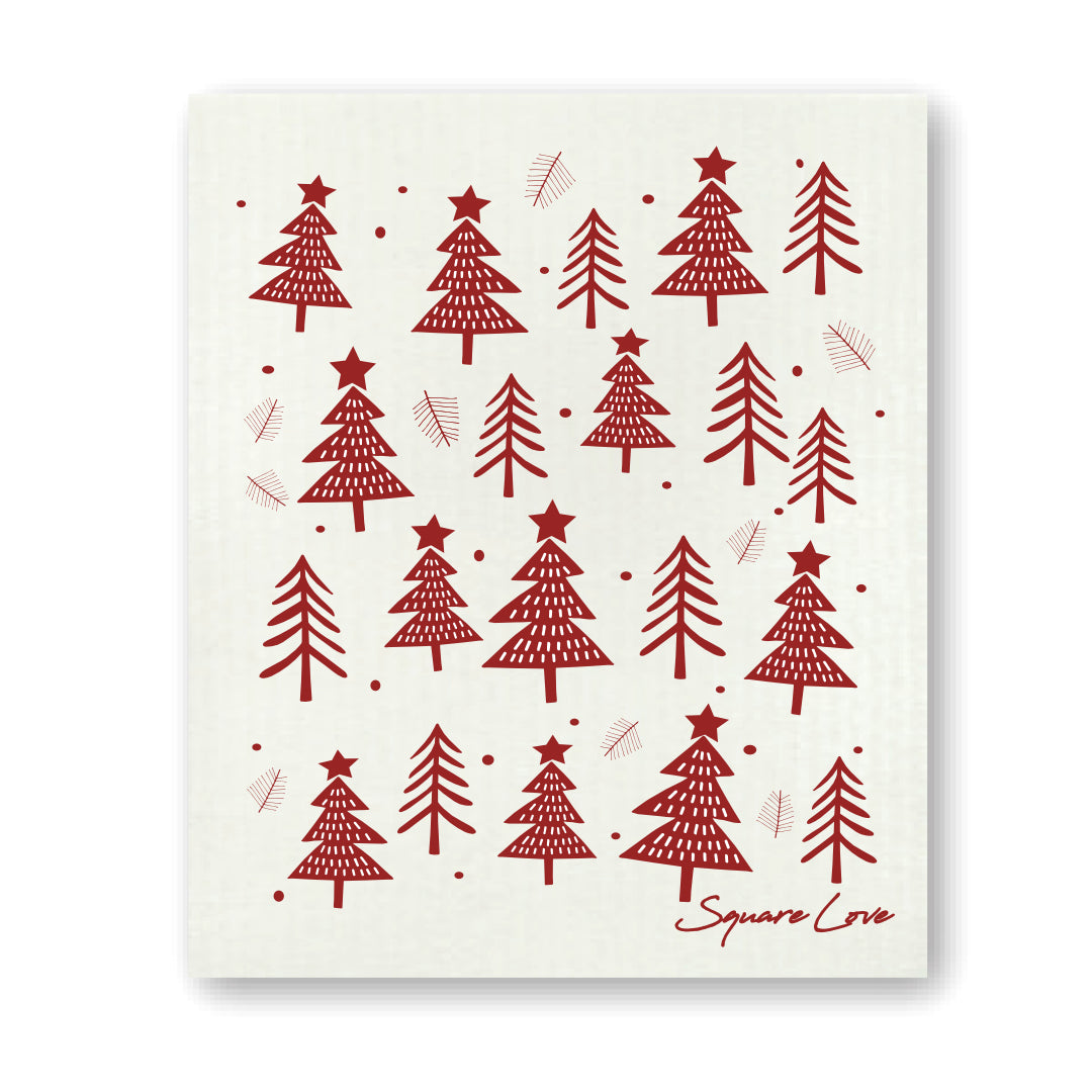 Holiday Forest Swedish Dishcloth - Red