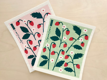 Strawberries Coral Swedish Dishcloth