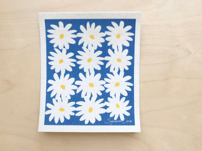 Daisies Blue Swedish Dishcloth