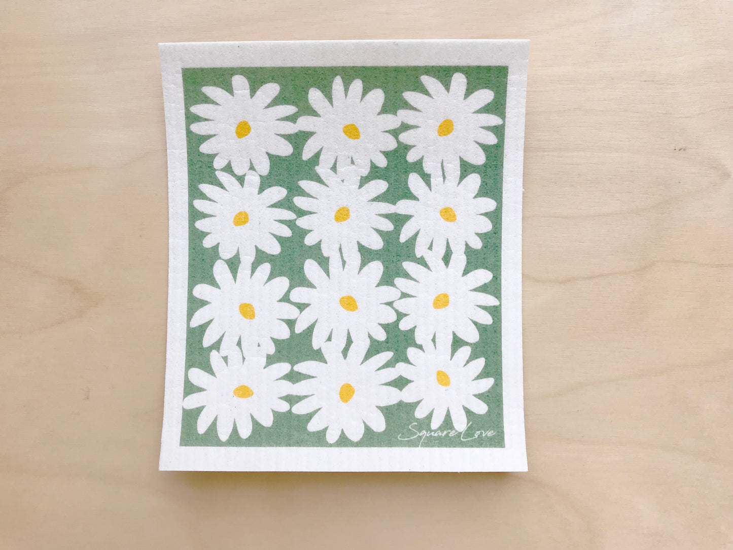 Daisies Green Swedish Dishcloth