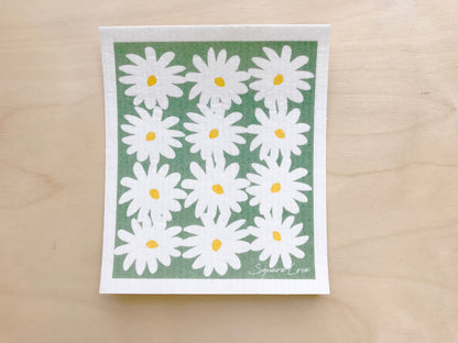 Daisies Green Swedish Dishcloth