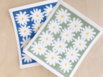 Daisies Blue Swedish Dishcloth