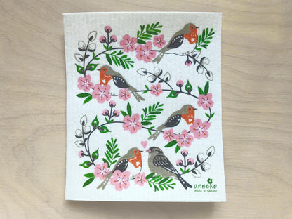 Spring Birds Swedish Dishcloth