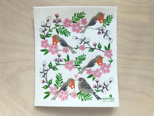 Spring Birds Swedish Dishcloth