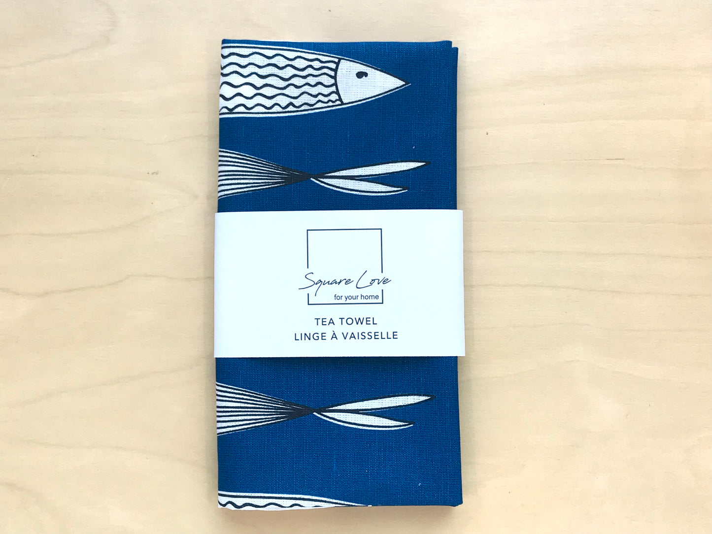 Fish Ocean Blue Linen Blend Tea Towel