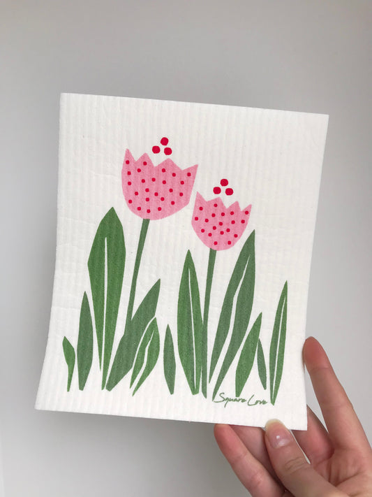 Tulips Pink Swedish Dishcloth