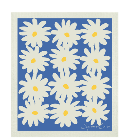 Daisies Blue Swedish Dishcloth