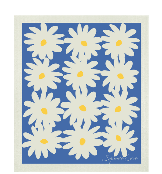 Daisies Blue Swedish Dishcloth (PREORDER)