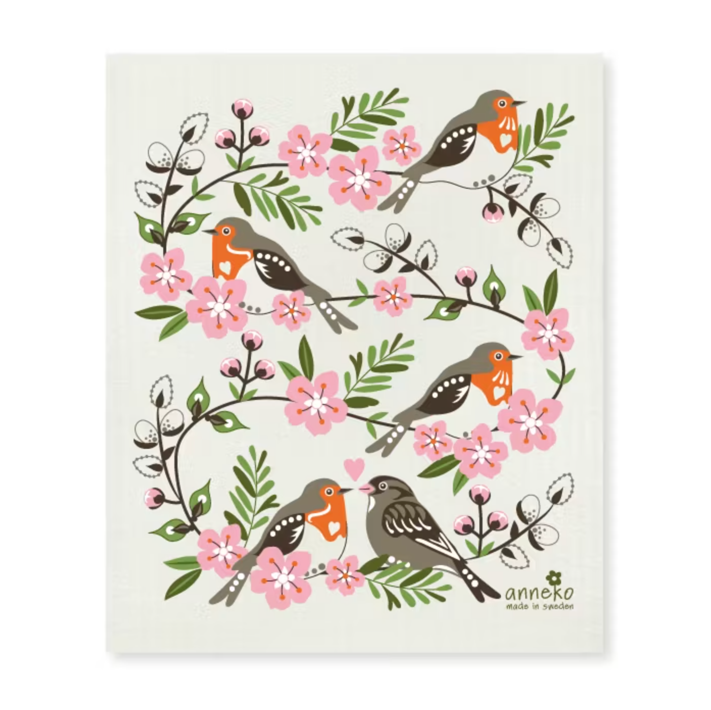 Spring Birds Swedish Dishcloth