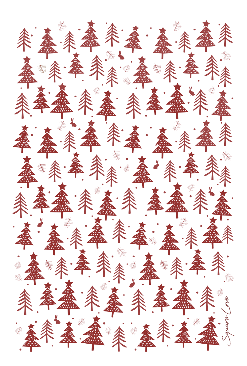 Holiday Forest Red Linen Blend Tea Towel (Pre Order)
