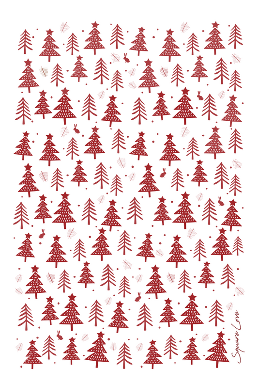 Holiday Forest Red Linen Blend Tea Towel (Pre Order)