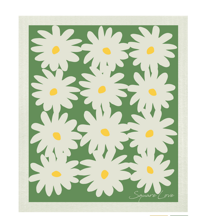 Daisies Green Swedish Dishcloth