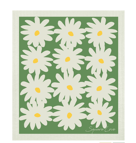 Daisies Green Swedish Dishcloth (PREORDER)