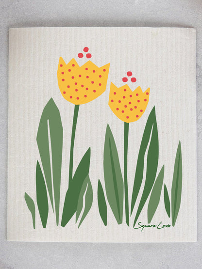 Tulips Yellow Swedish Dishcloth