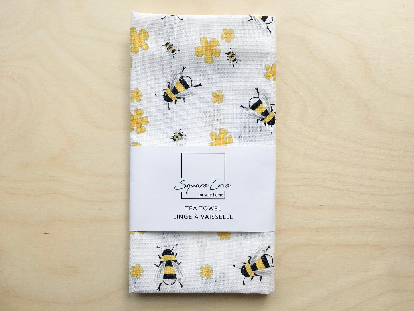 Bees Linen Blend Tea Towel