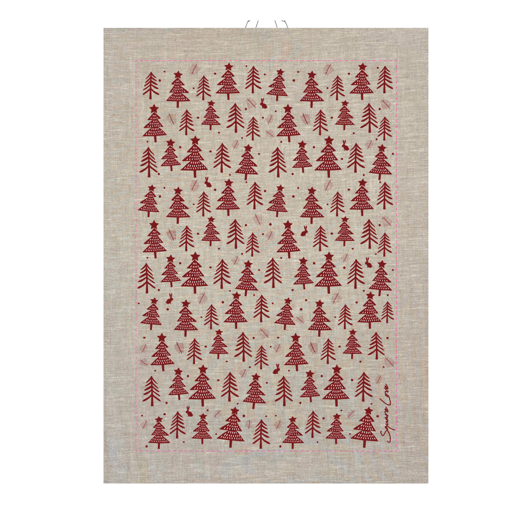 Holiday Forest 100% Linen Tea Towel